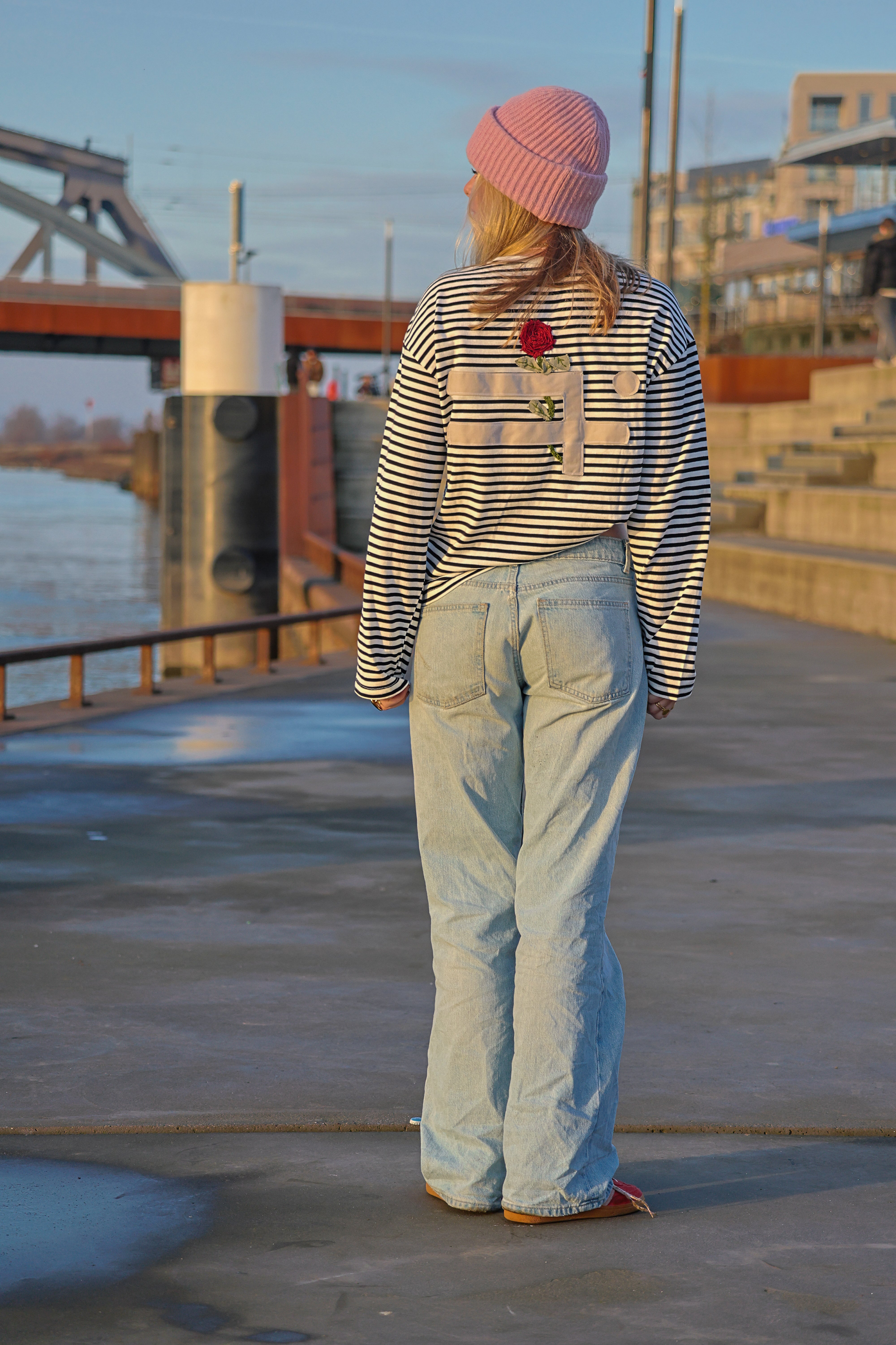 "STRIIIPED" rose red longsleeve