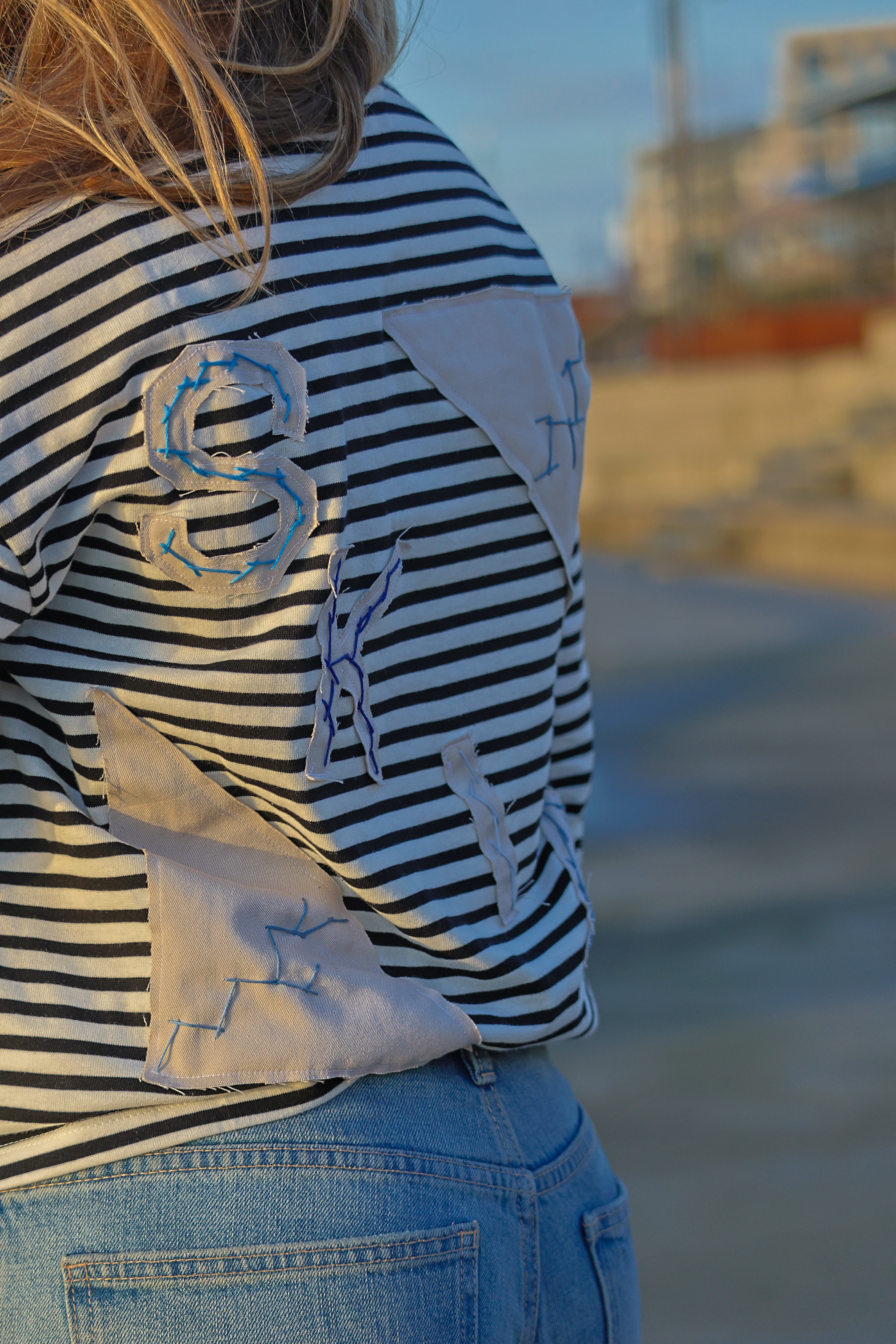 "STRIIIPED" azure blue longsleeve