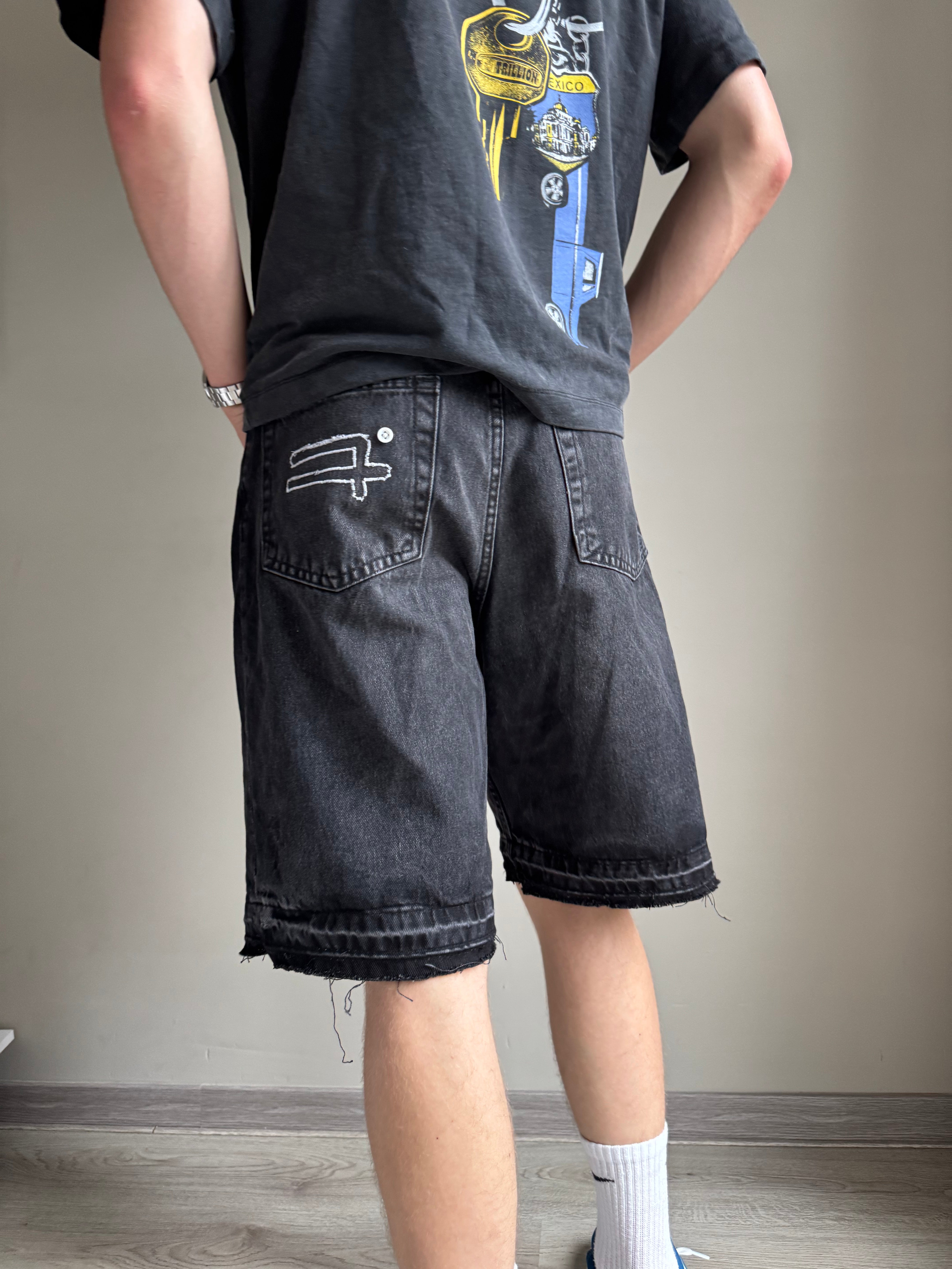 "DREAMS DIE WHEN LEFT IIIN CAGES" jean shorts