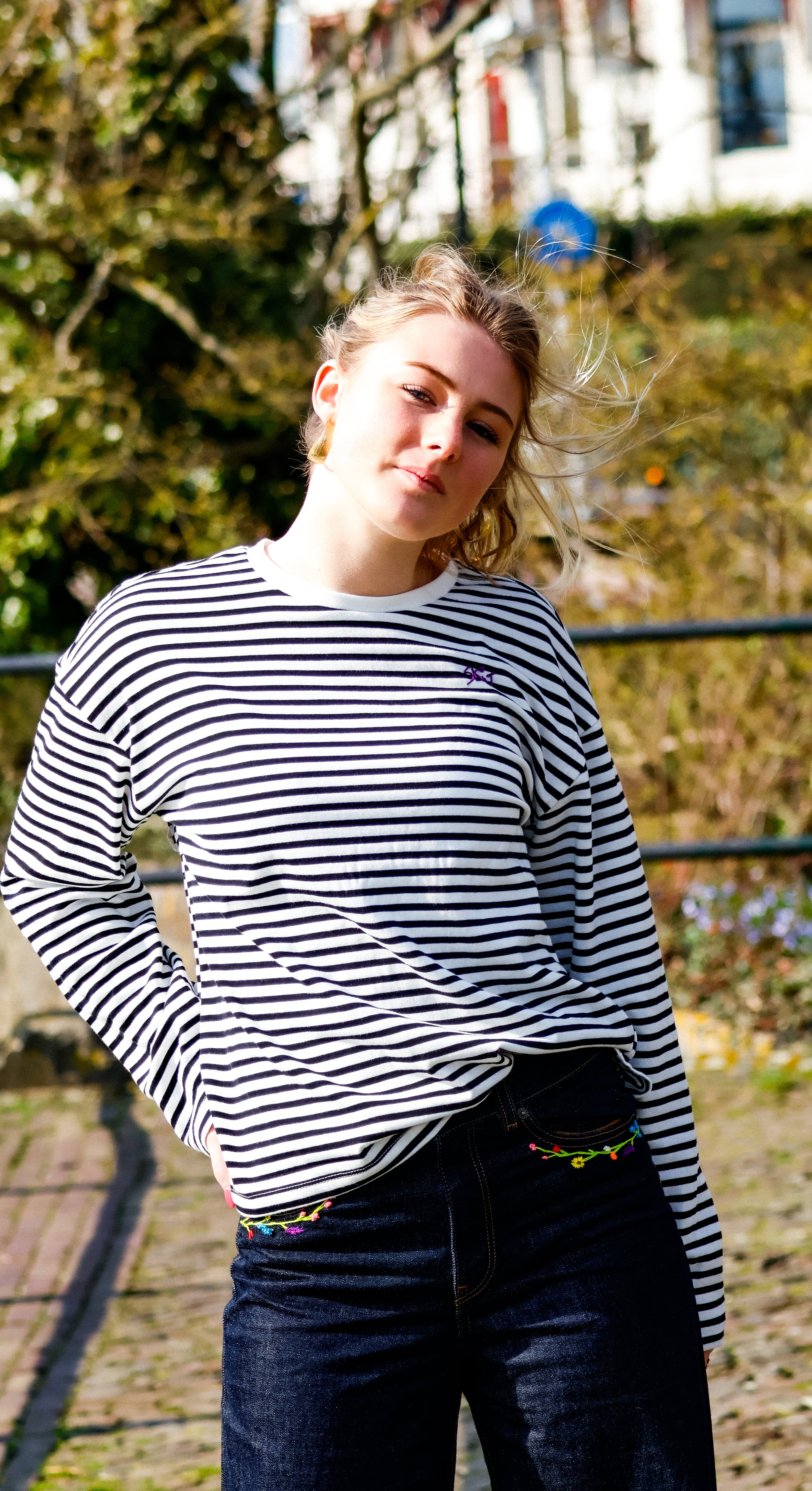"STRIIIPED" indigo purple longsleeve