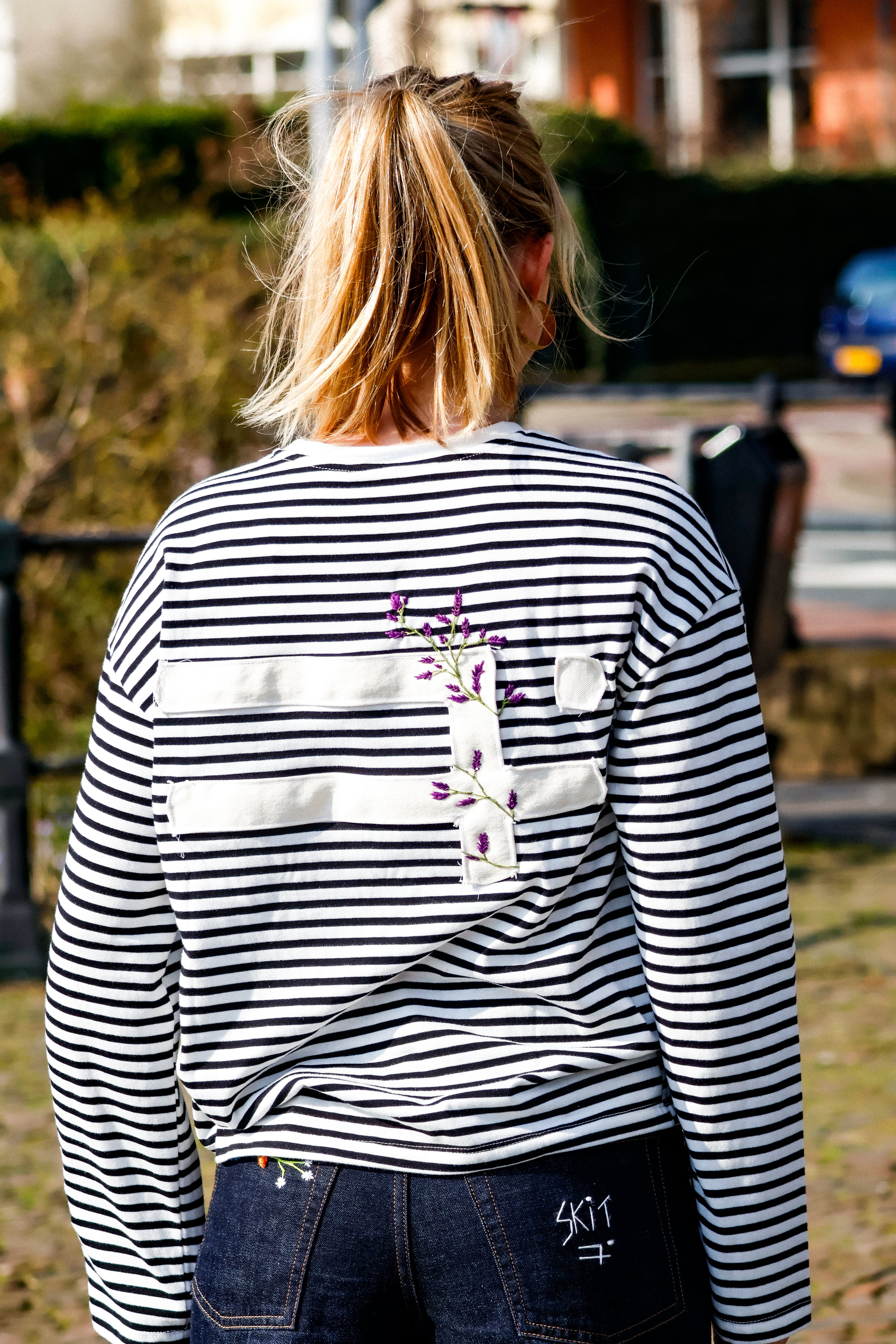 "STRIIIPED" indigo purple longsleeve