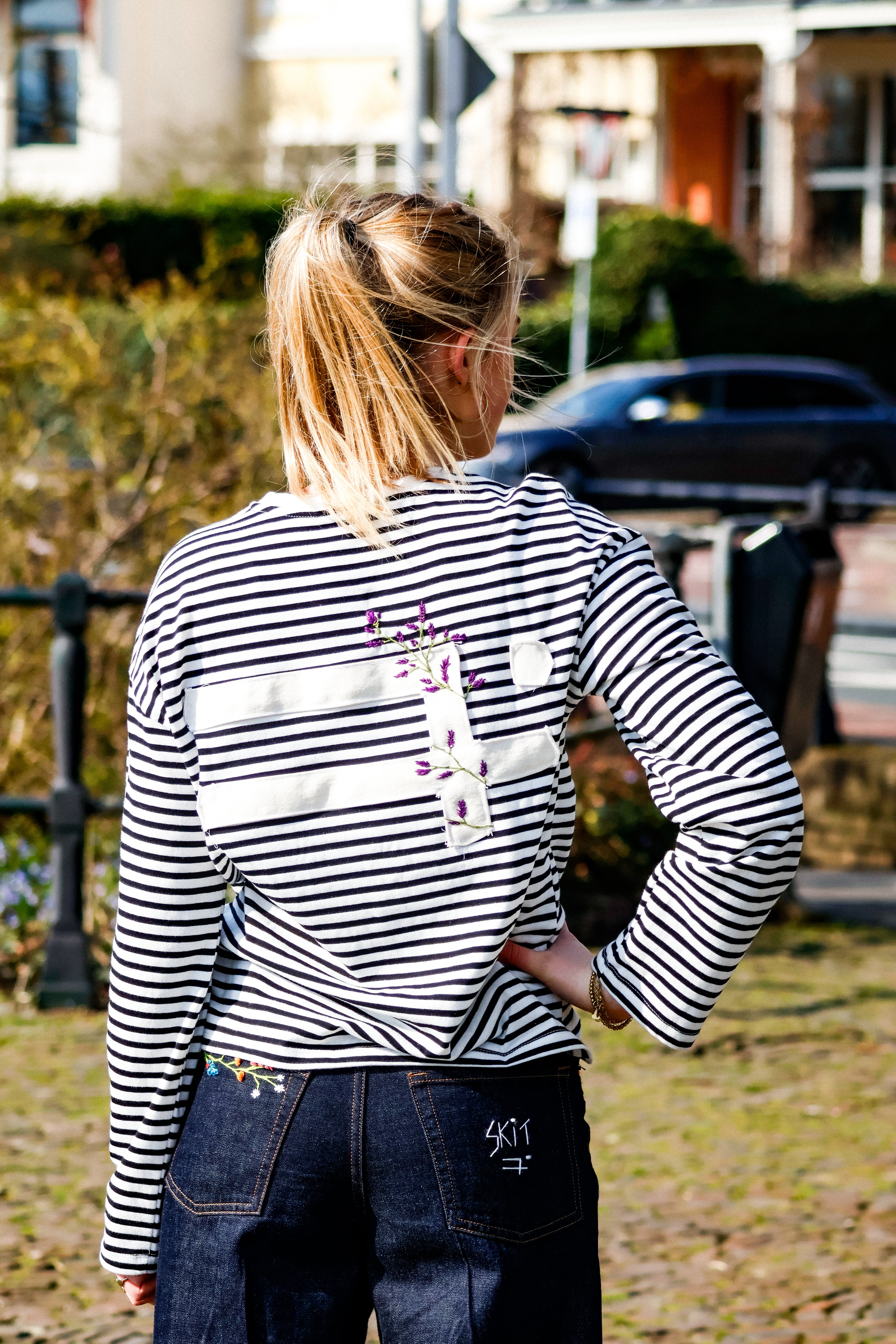 "STRIIIPED" indigo purple longsleeve
